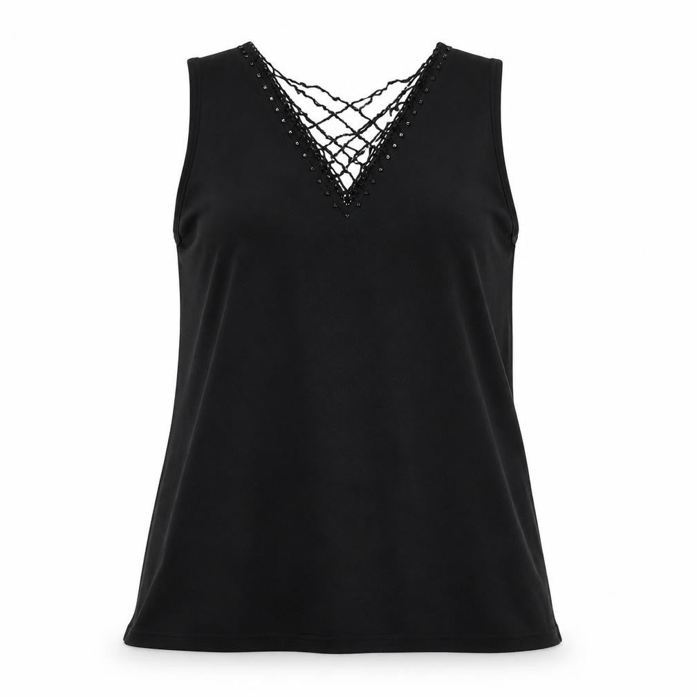 ELVI Womens Black Viscose Basic Tank Size S V-Neck