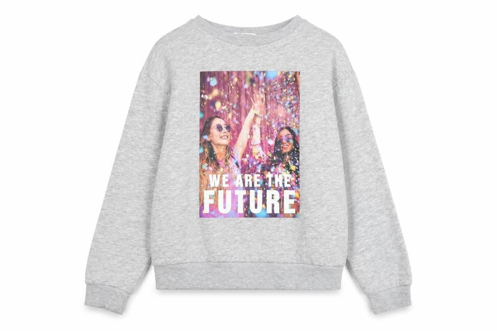 Front view of H&M girls’ grey cotton pullover sweatshirt, size 10-11, years pullover