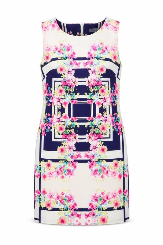 Front view of Red Herring women’s multicoloured floral polyester a-line, size UK 10, round neck zip