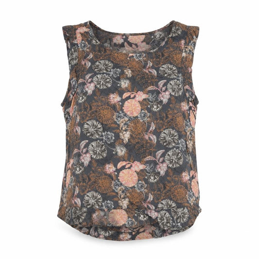 Front view of Next women’s grey floral cotton basic blouse, size UK 10, round neck