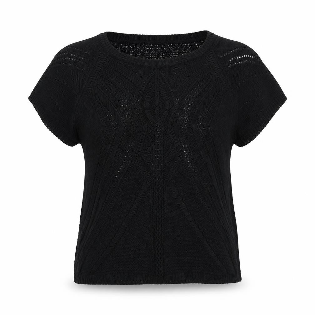 Cristina B Womens Black Round Neck Herringbone Acrylic Pullover Jumper Size 2XS