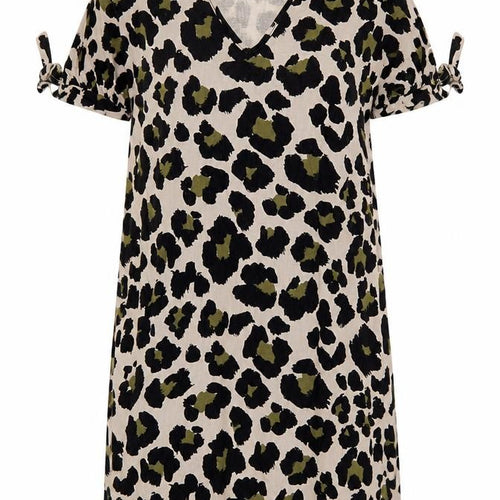 Boohoo Womens Beige Animal Print Viscose A-Line Size 8 V-Neck Pullover - Leopard Pattern