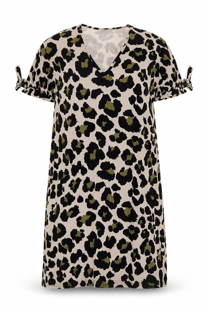 Boohoo Womens Beige Animal Print Viscose A-Line Size 8 V-Neck Pullover - Leopard Pattern