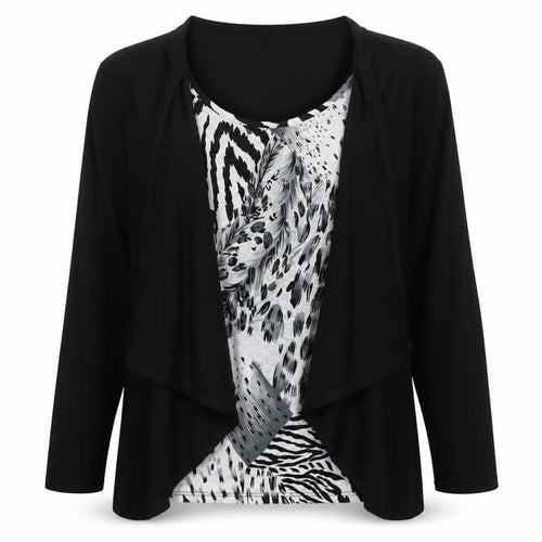 Saloos Womens Black Animal Print Viscose Basic Blouse Size L Round Neck - Twin Set