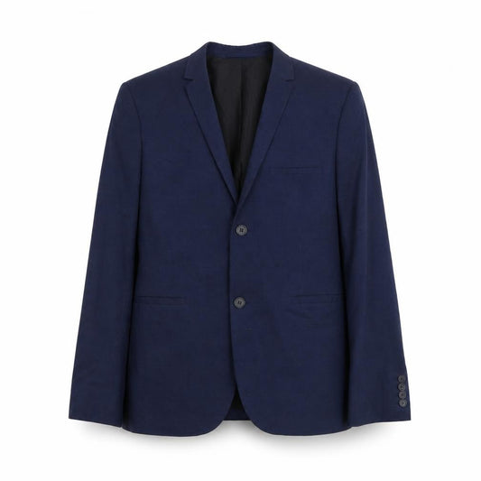 Front view of H&M men’s blue polyester jacket suit jacket, size M, regular