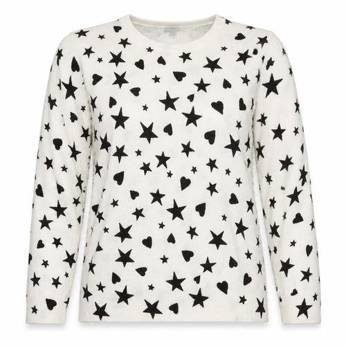 Marks and Spencer Womens Ivory Round Neck Geometric Acrylic Pullover Jumper Size 12 - Star Heart