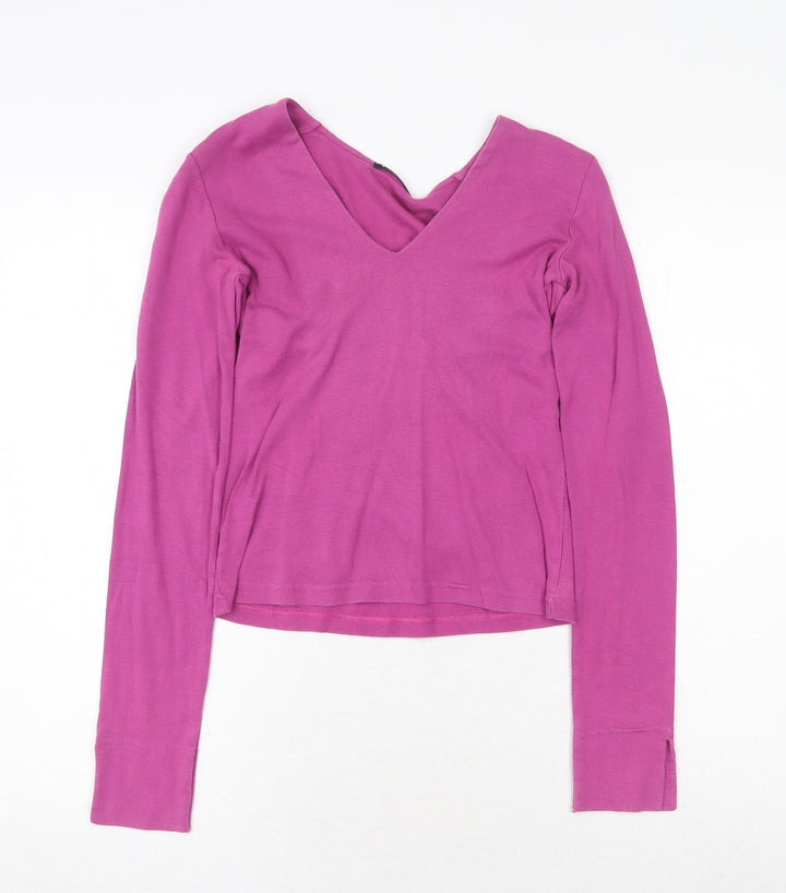 Sisley Womens Purple V-Neck Cotton Pullover Jumper Size M