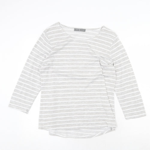 Jessica Graaf Womens Grey Striped Polyester Jersey T-Shirt Size L Round Neck