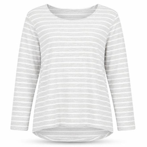 Jessica Graaf Womens Grey Striped Polyester Jersey T-Shirt Size L Round Neck