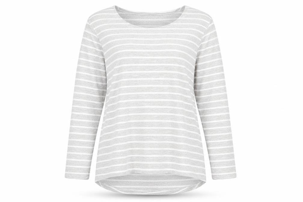 Jessica Graaf Womens Grey Striped Polyester Jersey T-Shirt Size L Round Neck