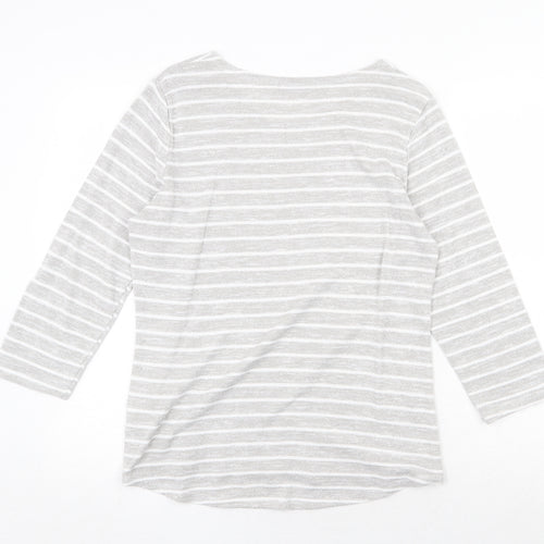 Jessica Graaf Womens Grey Striped Polyester Jersey T-Shirt Size L Round Neck
