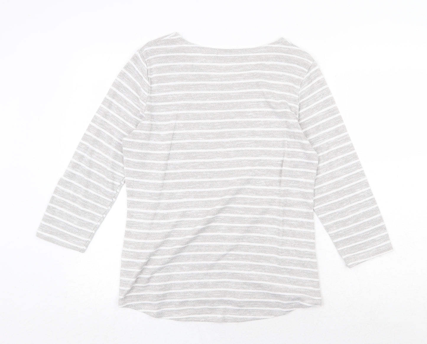 Jessica Graaf Womens Grey Striped Polyester Jersey T-Shirt Size L Round Neck