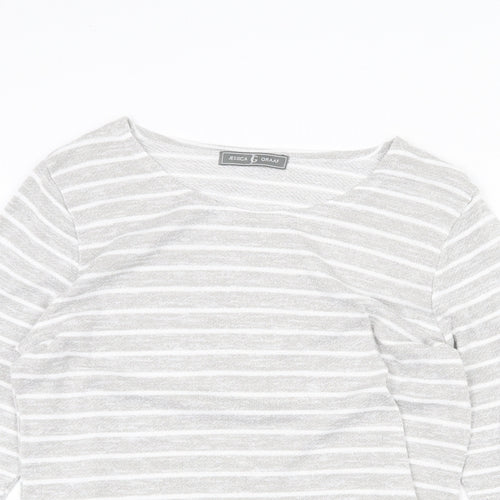 Jessica Graaf Womens Grey Striped Polyester Jersey T-Shirt Size L Round Neck