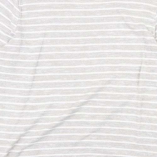 Jessica Graaf Womens Grey Striped Polyester Jersey T-Shirt Size L Round Neck