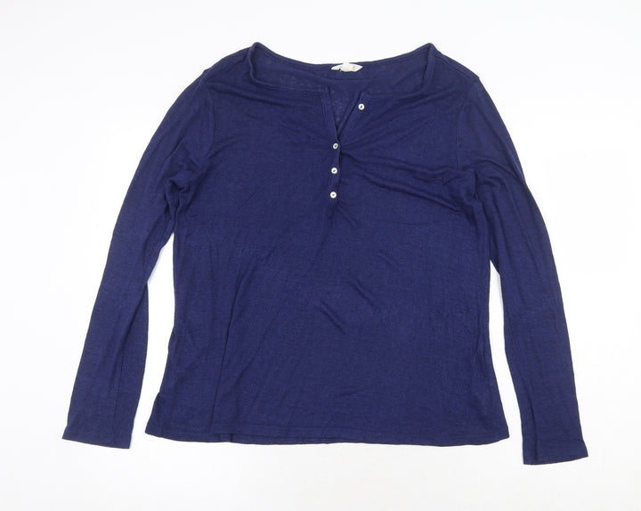 Springfield Womens Blue V-Neck Viscose Henley Jumper Size XL