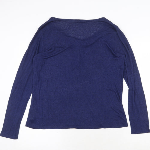 Springfield Womens Blue V-Neck Viscose Henley Jumper Size XL