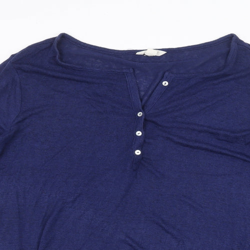 Springfield Womens Blue V-Neck Viscose Henley Jumper Size XL