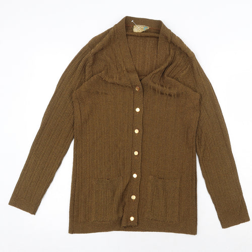 Contesa Womens Green V-Neck Nylon Cardigan Jumper Size 8