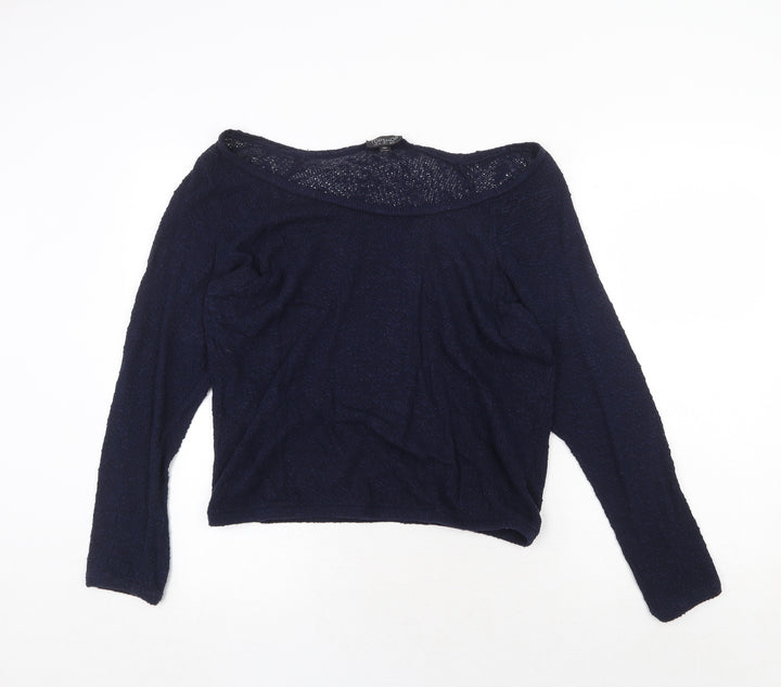 Topshop Womens Blue Boat Neck 100% Cotton Pullover Jumper Size 6
