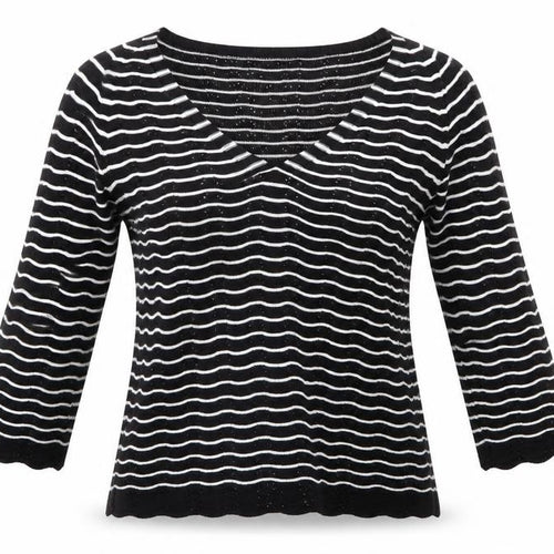 Marks and Spencer Womens Black V-Neck Striped Acrylic Pullover Jumper Size 12