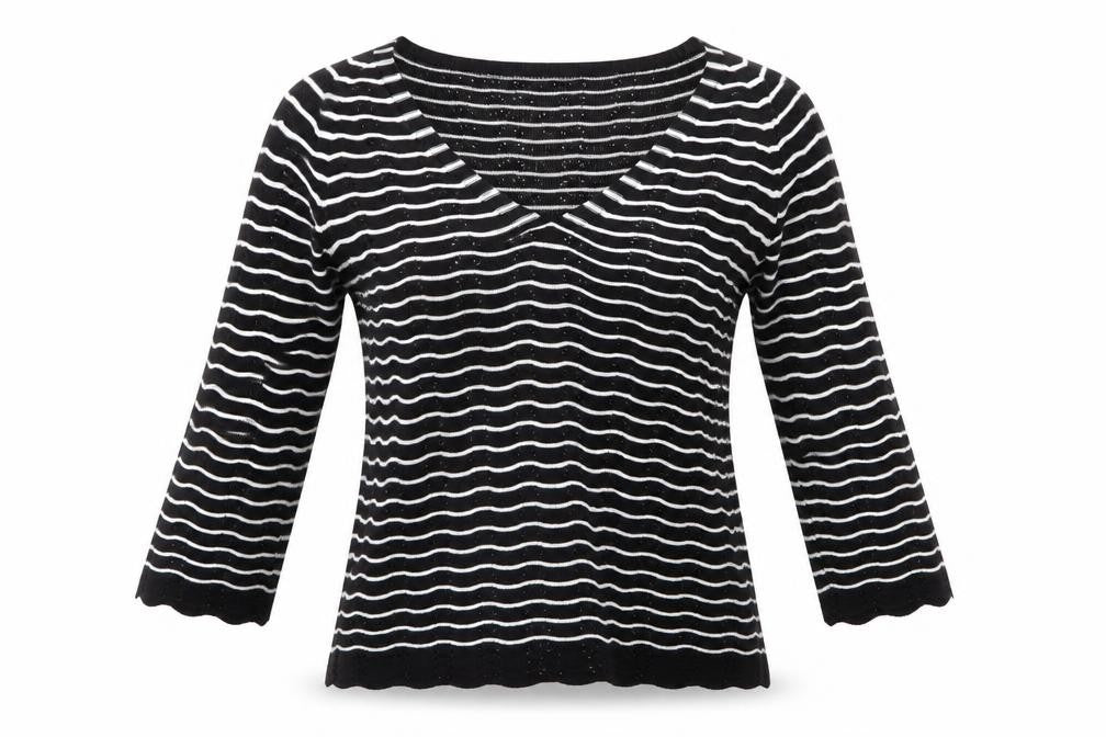 Marks and Spencer Womens Black V-Neck Striped Acrylic Pullover Jumper Size 12