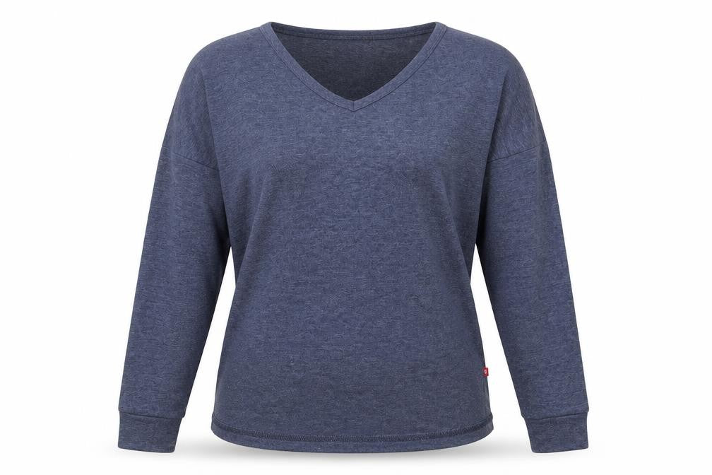 Front view of BIG STAR women’s blue v-neck cotton jumper, size S