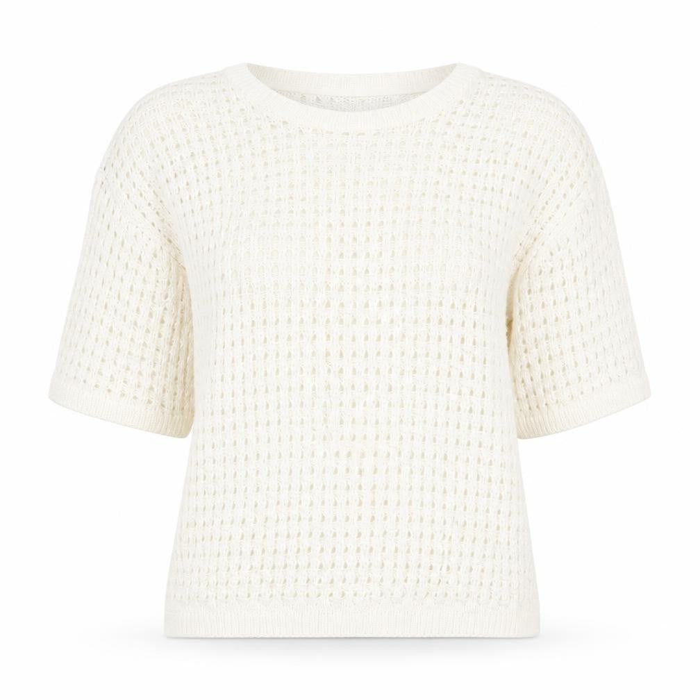 Front view of River Island women’s white scoop neck acrylic jumper, size UK 10