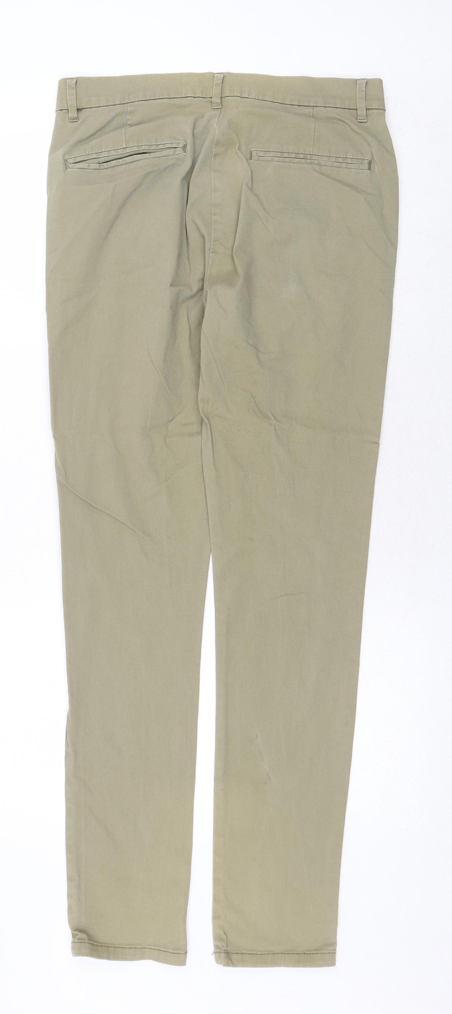 Topman Mens Green Cotton Chino Trousers Size 32 in Regular Zip