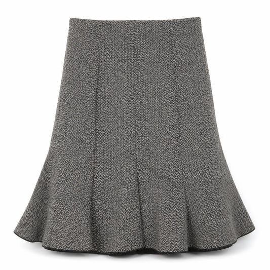 Front view of Logo women’s grey herringbone acrylic swing skirt, size UK 10