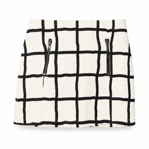 Topshop Womens Ivory Check Cotton A-Line Skirt Size 8 Zip