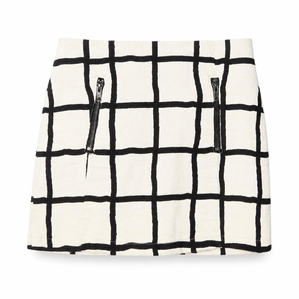 Topshop Womens Ivory Check Cotton A-Line Skirt Size 8 Zip