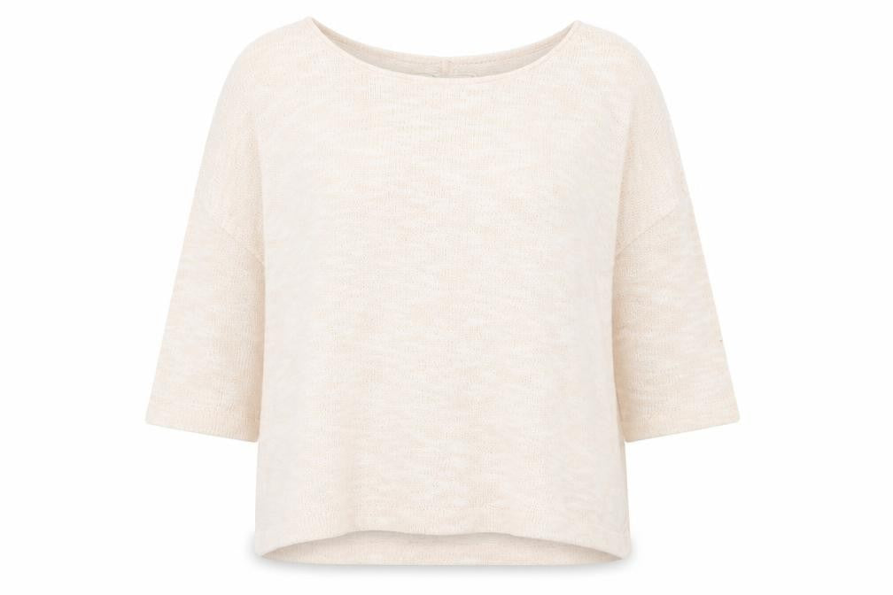 Front view of New Look women’s beige round neck cotton jumper, size UK 8
