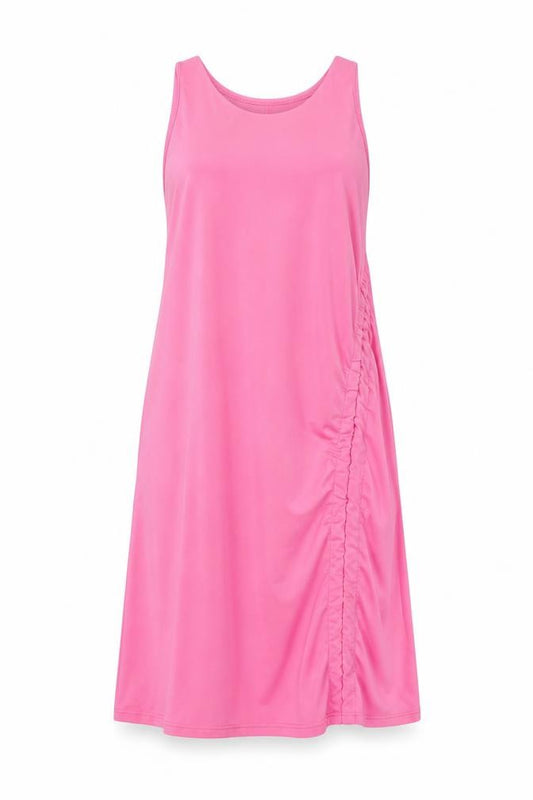 Front view of J5 Fashion women’s pink polyester a-line, size L, round neck tie
