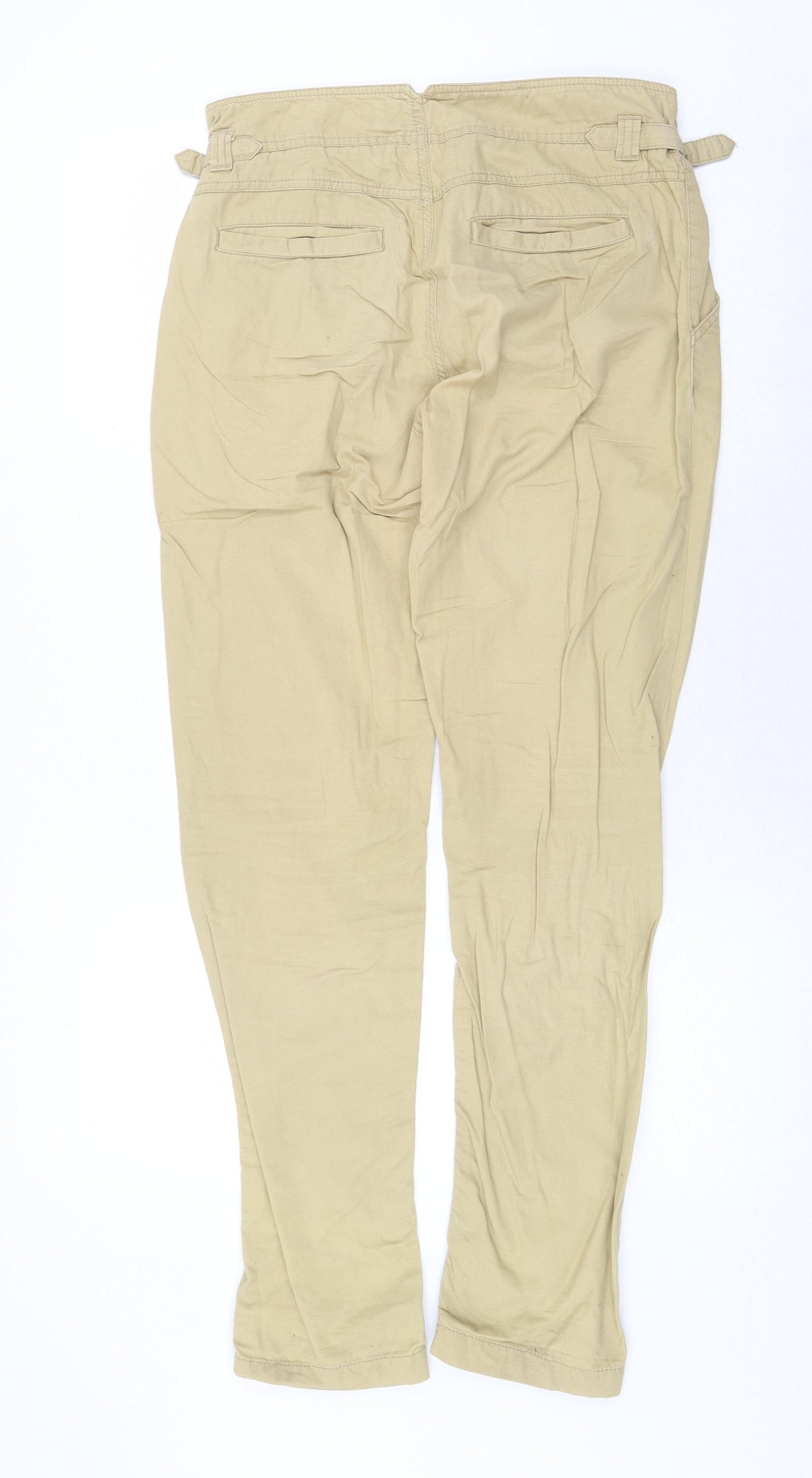 H&M Womens Beige Cotton Chino Trousers Size 8 Regular Zip