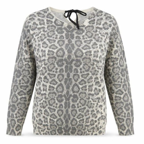 Wallis Womens Grey Boat Neck Animal Print Acrylic Pullover Jumper Size S - Leopard Print