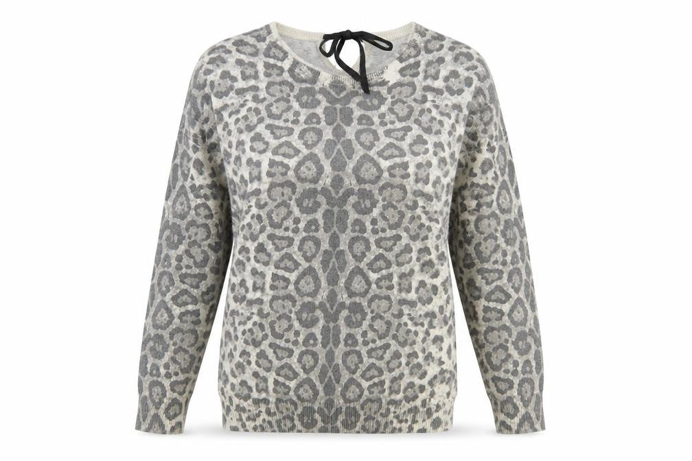Wallis Womens Grey Boat Neck Animal Print Acrylic Pullover Jumper Size S - Leopard Print