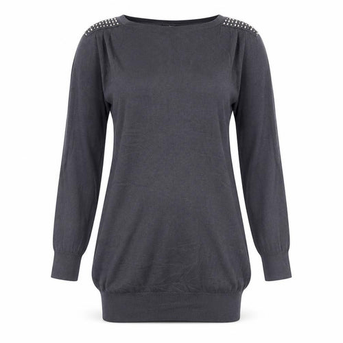 Marks and Spencer Womens Grey Boat Neck Cotton Tunic Jumper Size 12