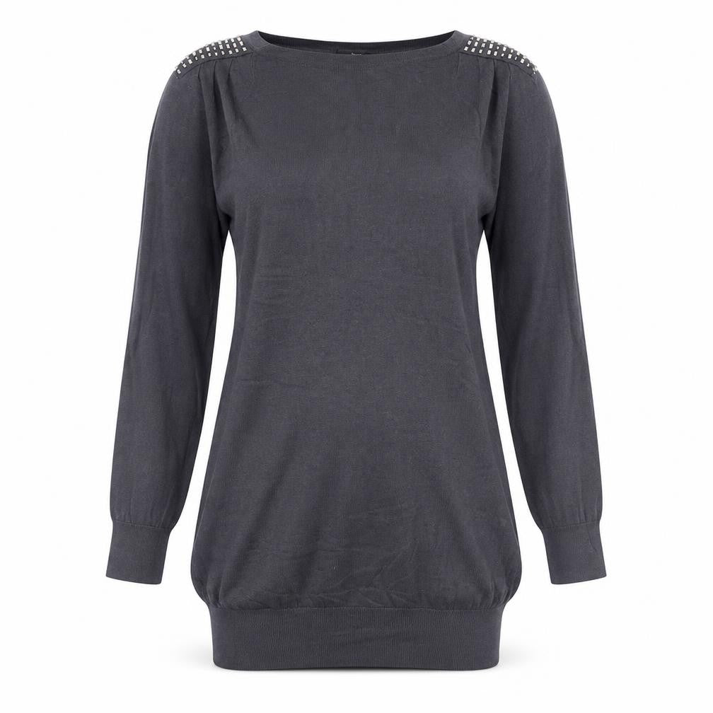 Marks and Spencer Womens Grey Boat Neck Cotton Tunic Jumper Size 12