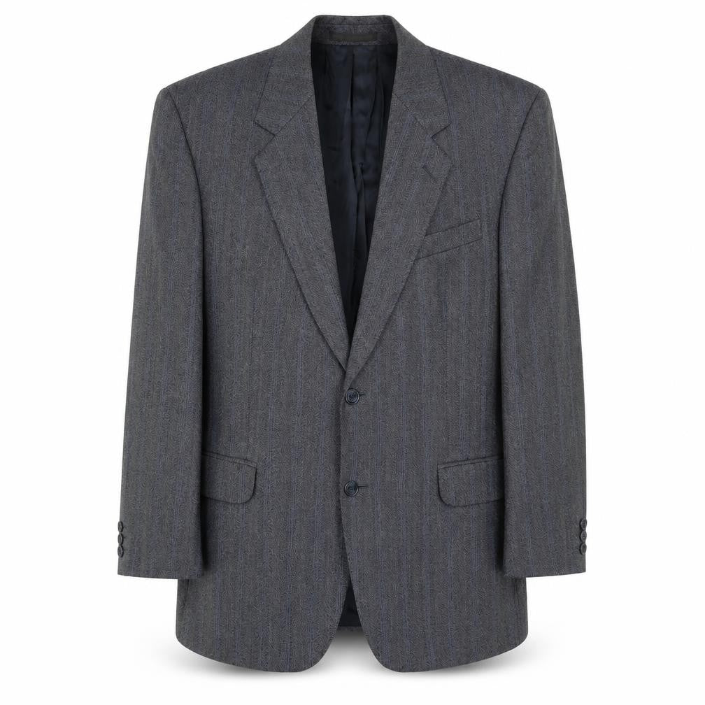 Front view of James Barry men’s blue striped wool jacket suit jacket, size 42, regular