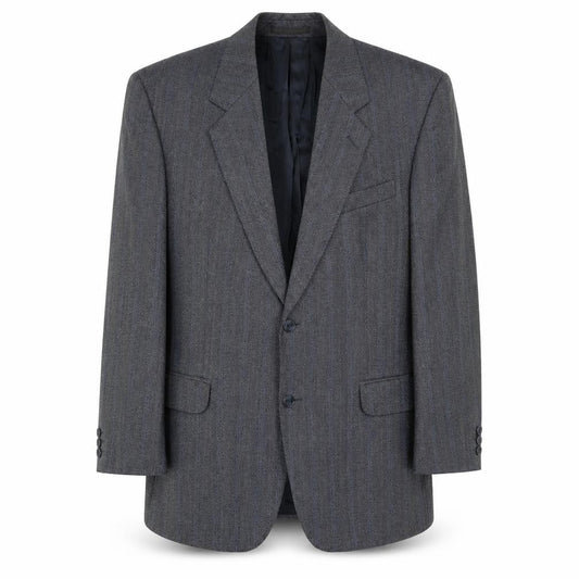 Front view of James Barry men’s blue striped wool jacket suit jacket, size 42, regular