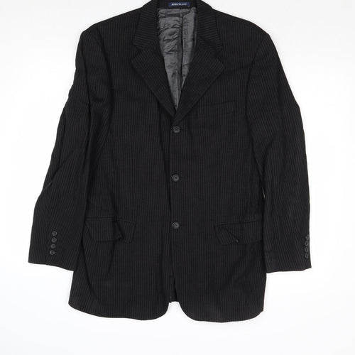 River Island Mens Black Striped Wool Jacket Suit Jacket Size 40 Regular
