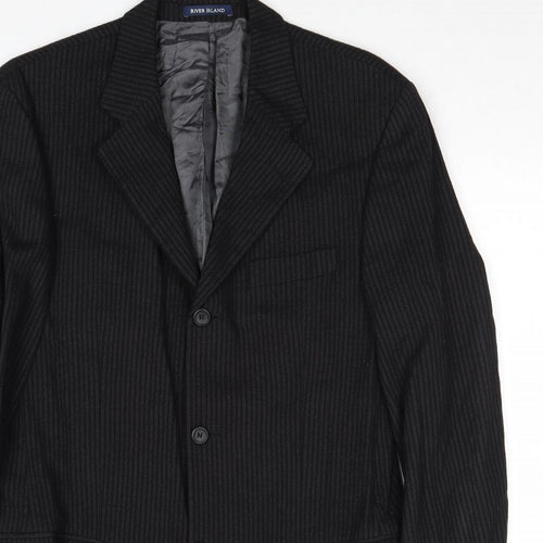 River Island Mens Black Striped Wool Jacket Suit Jacket Size 40 Regular