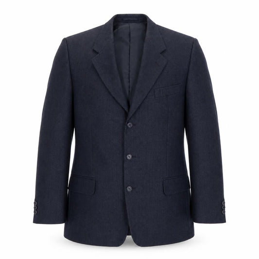 Front view of Burton men’s blue polyester jacket suit jacket, size 42, regular