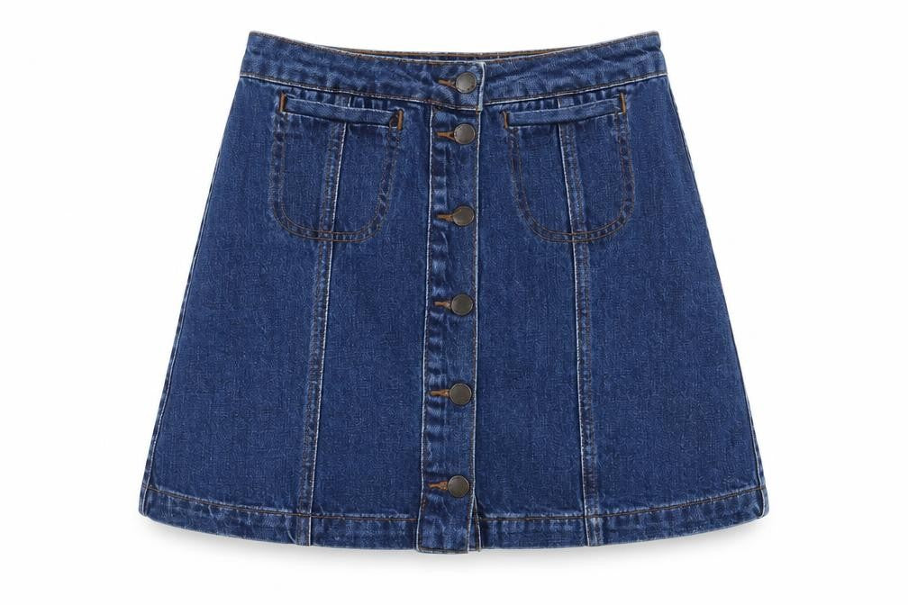 Topshop Womens Blue Cotton A-Line Skirt Size 26 in Button