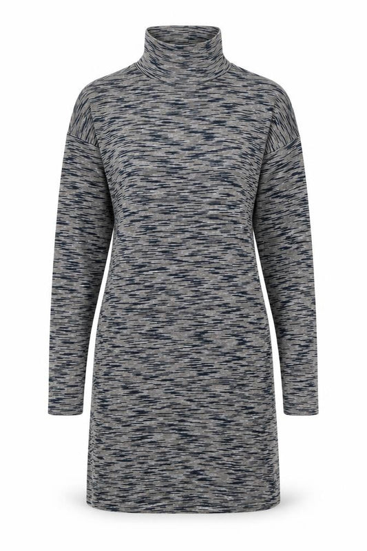 Front view of Topshop women’s multicoloured geometric viscose jumper dress, size UK 8, high neck pullover
