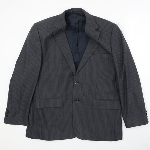 Wellington Mens Grey Striped Polyester Jacket Suit Jacket Size 42 Regular