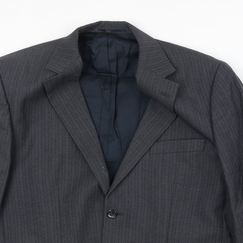 Wellington Mens Grey Striped Polyester Jacket Suit Jacket Size 42 Regular