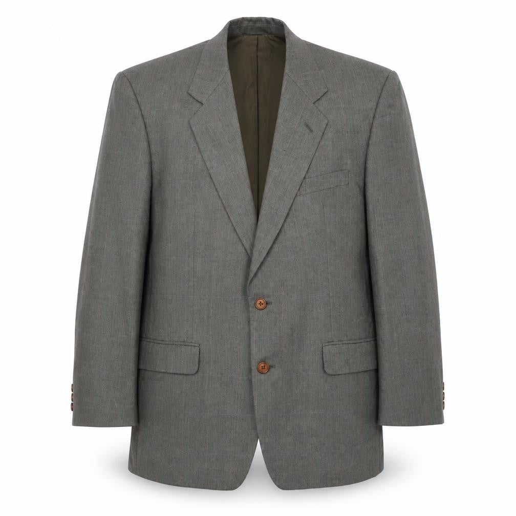 Front view of Marks & Spencer men’s grey check polyester jacket suit jacket, size 42, regular