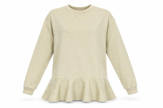 Front view of ASOS women’s beige polyester pullover sweatshirt, size UK 8, pullover
