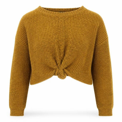 New Look Womens Yellow Boat Neck Acrylic Pullover Jumper Size M - Knot Front